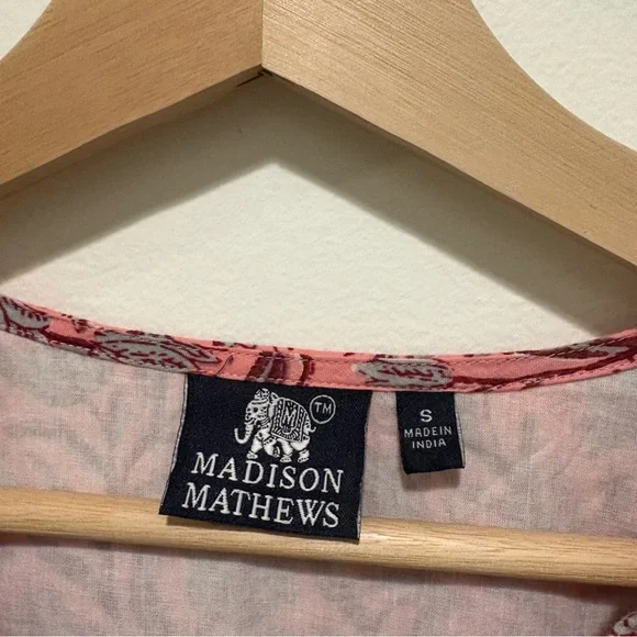 Madison Mathews || Block Print Fit‎ & Flare Mini Dress Floral Pink Small - Picture 4 of 9